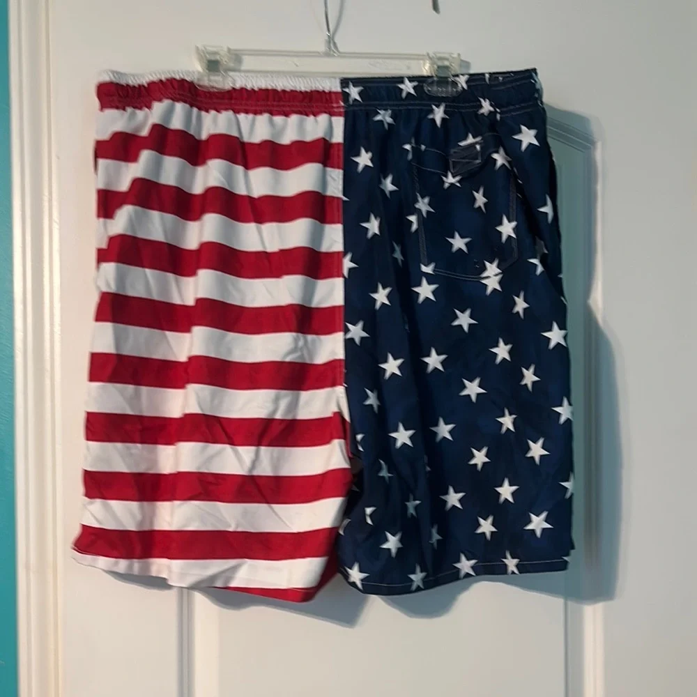 Old Navy Red and White Swim Trunks with Patriotic Flair